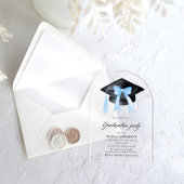 Moderner Trendy Stylish Blue Bow Abschluss Arched Acryleinladungen