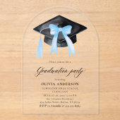 Moderner Trendy Stylish Blue Bow Abschluss Arched Acryleinladungen (Vorderseite)