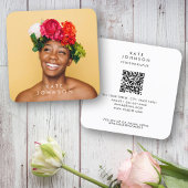 Moderner Trendy Stylish Full Foto QR Code Quadratische Visitenkarte