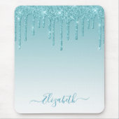 Moderner Trendy Stylish Script Aqua Glitzer Mousepad (Vorne)