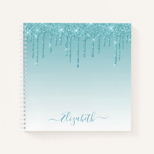 Moderner Trendy Stylish Script Aqua Glitzer Notizblock (Vorderseite)
