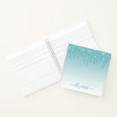 Moderner Trendy Stylish Script Aqua Glitzer Notizblock (Innenseite)