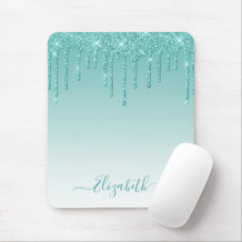Moderner Trendy Stylish Script Aquamarin Glitzer Mousepad