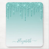 Moderner Trendy Stylish Script Aquamarin Glitzer Mousepad (Vorne)