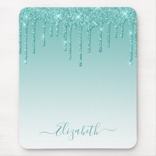 Moderner Trendy Stylish Script Aquamarin Glitzer Mousepad (Vorne)