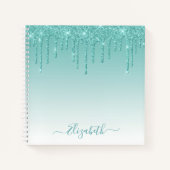 Moderner Trendy Stylish Script Aquamarin Glitzer Notizblock (Vorderseite)
