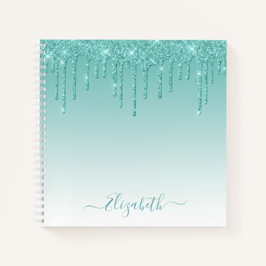 Moderner Trendy Stylish Script Aquamarin Glitzer Notizblock (Vorderseite)