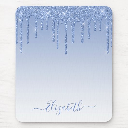 Moderner Trendy Stylish Script Dusty Blue Glitzer Mousepad (Vorne)