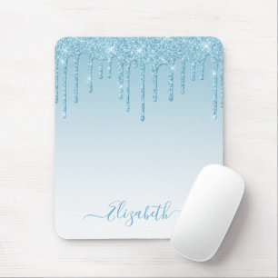 Moderner Trendy Stylish Script Light Blue Glitzer Mousepad