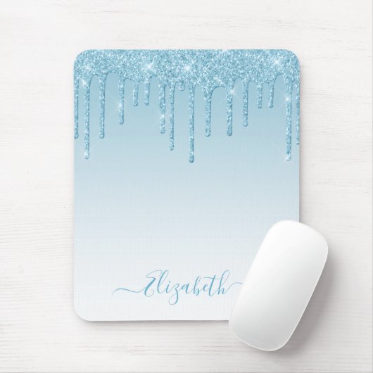 Moderner Trendy Stylish Script Light Blue Glitzer Mousepad (Mit Mouse)