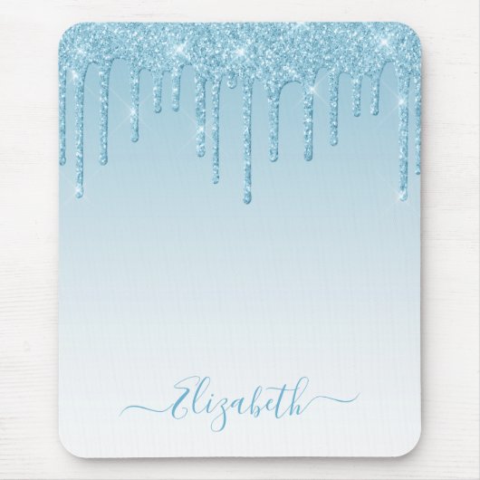 Moderner Trendy Stylish Script Light Blue Glitzer Mousepad (Vorne)
