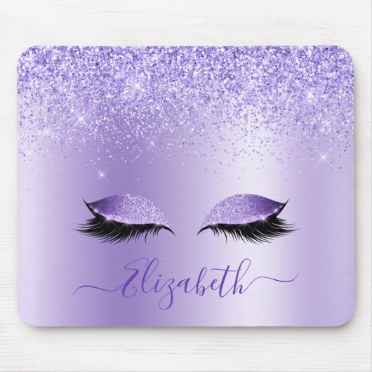 Moderner Trendy Stylish Script Lila Glitzer Lashes Mousepad (Vorne)