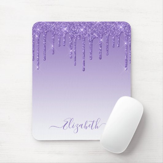 Moderner Trendy Stylish Script Lila Glitzer Mousepad (Mit Mouse)