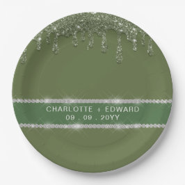 Moderner Tropfen für grünen Glitzer mit glänzender Pappteller