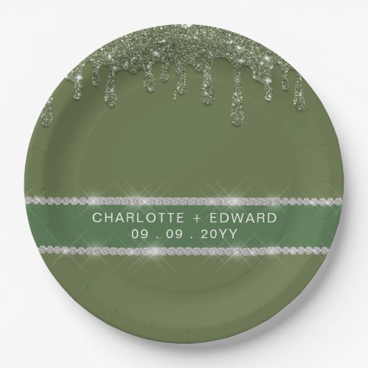 Moderner Tropfen für grünen Glitzer mit glänzender Pappteller (Vorderseite)