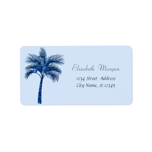 Moderner Tropical Blue Glitzer Palm Adressaufkleber (Vorne)
