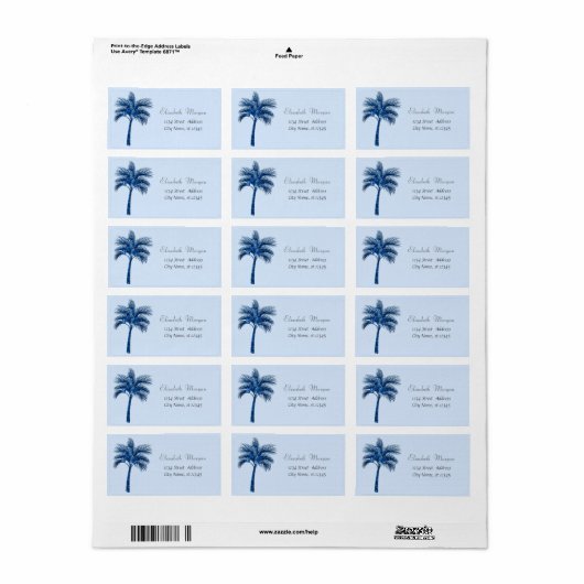 Moderner Tropical Blue Glitzer Palm Adressaufkleber (Vorne)