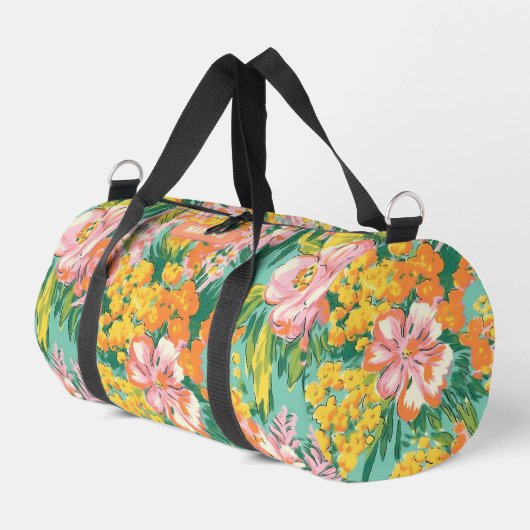 Moderner tropischer Blumenmuster - Personalisierte Duffle Bag (Linke Seite)
