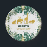 Moderner tropischer Dschungel-Safari-wilder Pappteller<br><div class="desc">Wunderliche Dschungel-themenorientierte Papierplatte,  die eine Gruppe niedliche Safaritiere im Imitatgold und im herrlichen tropischen Blätter kennzeichnet
© blaues Häschen-Studio</div>