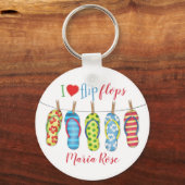 Moderner tropischer Flip Flops Sommer Fun Beach Schlüsselanhänger (Vorderseite)