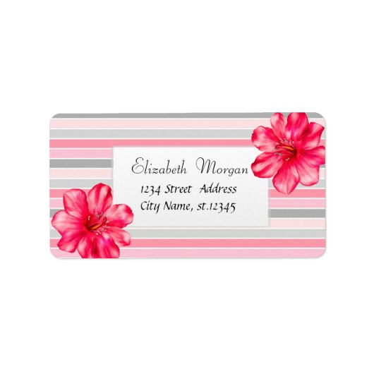 Moderner tropischer Hibiskus Streifen Adressaufkleber (Vorne)