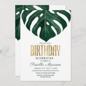 Moderner Tropischer Schweizer Käse Leaf Gold Gebur Einladung (Vorne/Hinten)