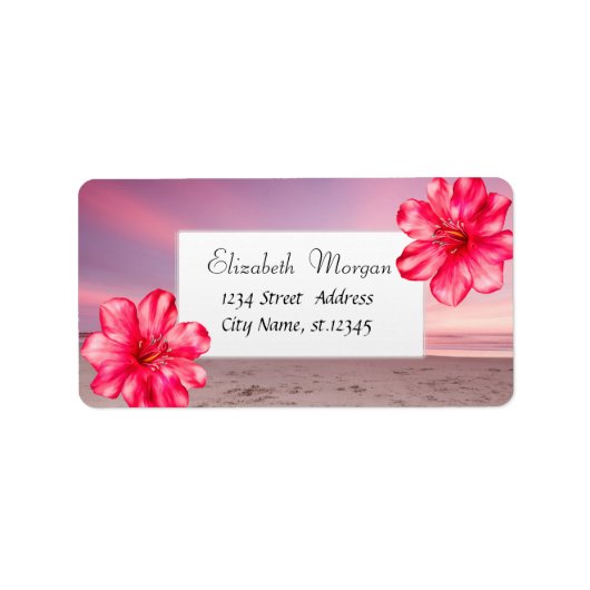 Moderner tropischer Sonnenuntergang, Hibiskus Adressaufkleber (Vorne)