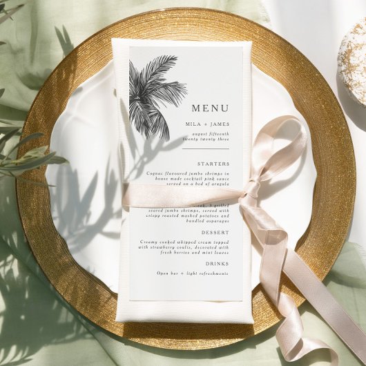 Moderner tropischer Strand Minimalistisch Hochzeit Menükarte