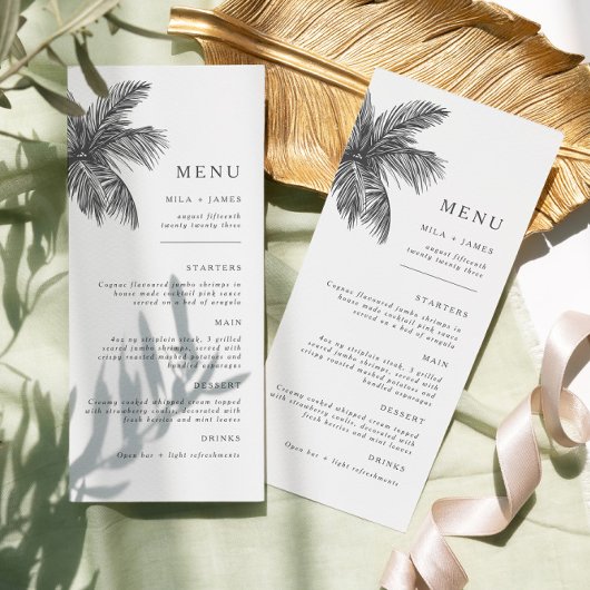 Moderner tropischer Strand Minimalistisch Hochzeit Menükarte