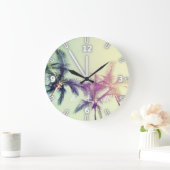 Moderner tropischer Strand, Palmen - Monogramm Große Wanduhr (Zuhause)