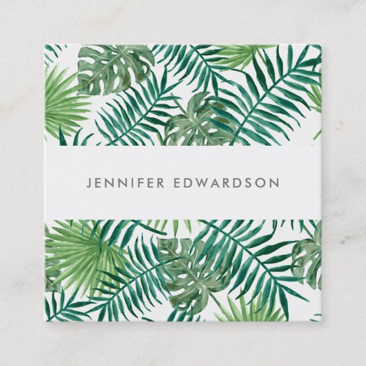 Moderner tropischer Watercolor verlässt beruflich Quadratische Visitenkarte (Vorderseite)