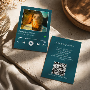 Moderner Türkis QR-Code Musikplayer Song Foto Visitenkarte
