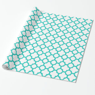 Moderner Türkis weißes Quatrefoil Muster Geschenkpapier