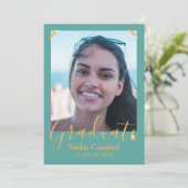 Moderner türkisfarbener Abschluss Einladung (Stehend Vorderseite)