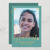 Moderner türkisfarbener Abschluss Einladung (Vorne/Hinten)