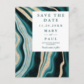 Moderner türkisfarbener Marmor Save the Date Ankündigungspostkarte (Vorderseite)