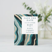 Moderner türkisfarbener Marmor Save the Date Ankündigungspostkarte (Stehend Vorderseite)