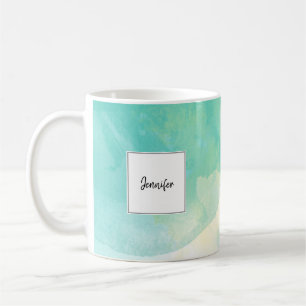 Moderner TürkisgoldAquarell-Monogrammname Kaffeetasse