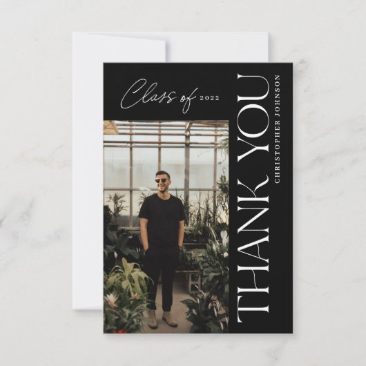 Moderner Typ Abschluss Vielen Dank Foto Black Dankeskarte (Vorderseite)