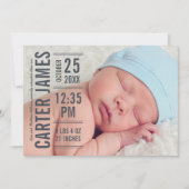Moderner Typ Baby Boy Foto Slate Grau Text Ankündigung (Vorderseite)