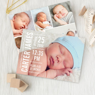 Moderner Typ Baby Boy Foto Weißer Text Geburt Ankündigung