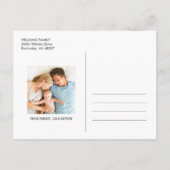 Moderner Typ Baby Boy Foto Weißer Text Geburt Ankündigungspostkarte (Rückseite)