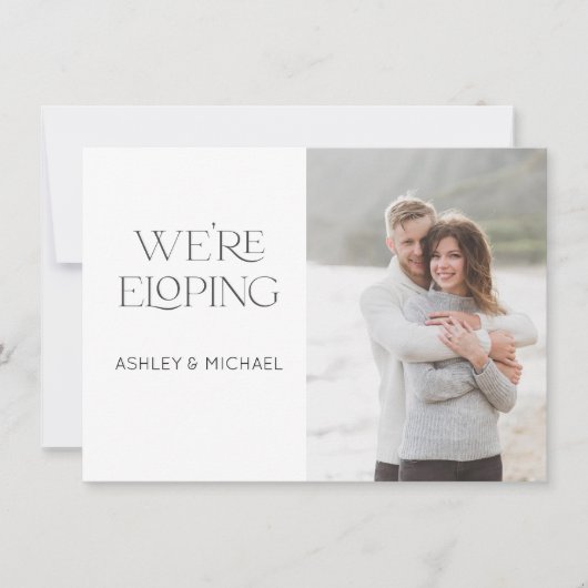 Moderner Typ Wir sind Eloping 2 Foto Empfang Invit Einladung (Vorderseite)