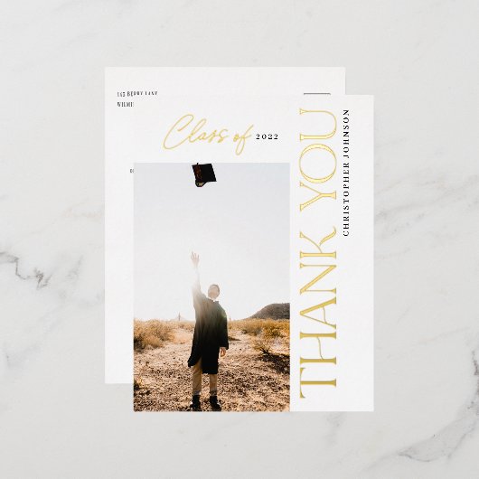 Moderner Typografie-Abschluss Vielen Dank Foto Foi Folie Einladungspostkarte (Vorderseite/Rückseite)