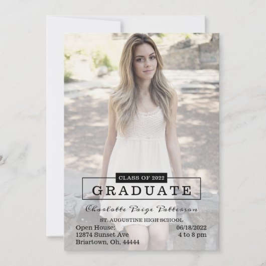 Moderner Typografie-Foto-Abschluss | Schwarz Einladung (Vorderseite)