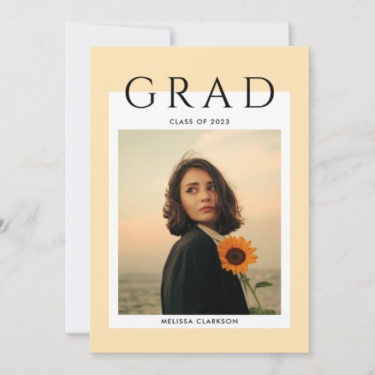 Moderner Typografie Script Cream Foto Abschluss Einladung (Vorderseite)