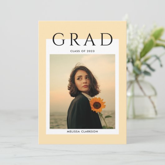 Moderner Typografie Script Cream Foto Abschluss Einladung (Stehend Vorderseite)