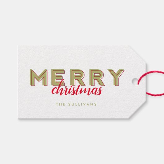 Moderner Typografischer Urlaub in Grün und Rot Geschenkanhänger (Vorderseite (Horizontal))