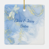 Moderner und dennoch eleganter Blue Gold Swirl Dra Keramikornament (Rückseite)