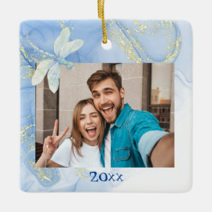 Moderner und dennoch eleganter Blue Gold Swirl Dra Keramikornament